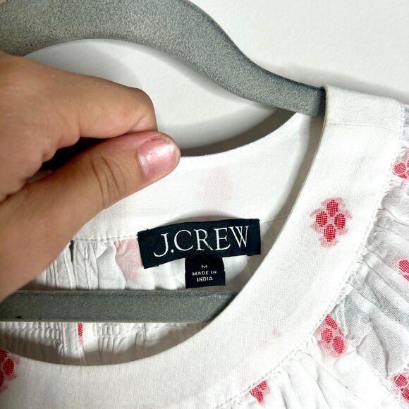 J. Crew Cotton Smock Neck Puff Sleeve Dot Top in White Red Granola Girl Sz Med - Picture 5 of 8
